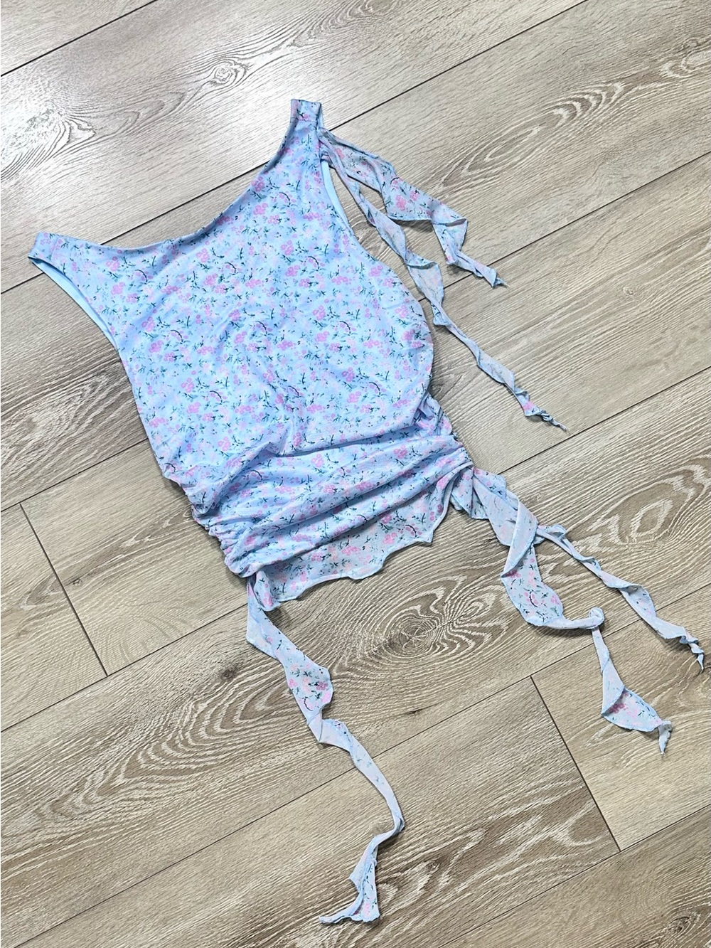 Lush Mesh Ditsy Floral Ruched Tank Top Ruffled - Picture 3 of 14